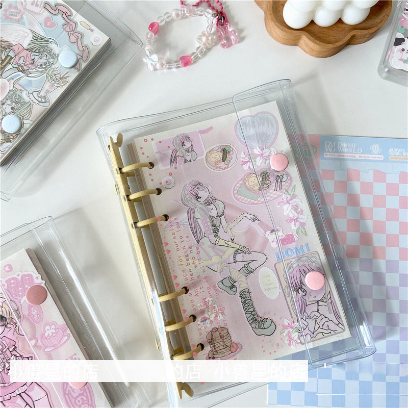 INS Transparent English Loose-Leaf Planner Notebook, Korean ABC Pattern, Replaceable A6/A7 Size, DIY Colorful Pages, Grid Design