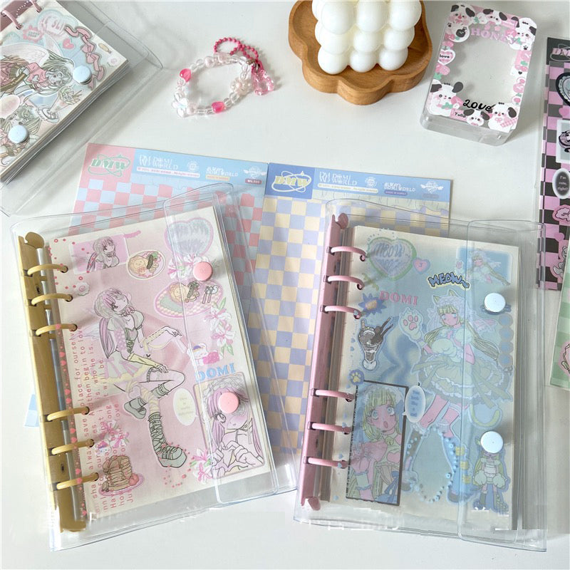 INS Transparent English Loose-Leaf Planner Notebook, Korean ABC Pattern, Replaceable A6/A7 Size, DIY Colorful Pages, Grid Design