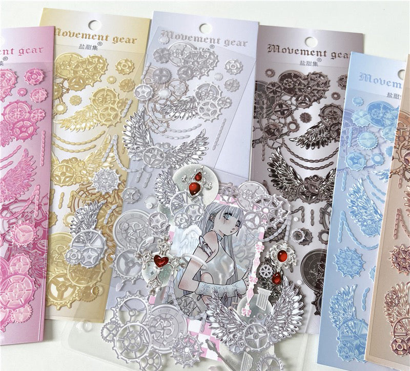 "Celestial Angel's Essence" Original Gear and Chain Versatile Base Sticker for Glamorous Wing Decoration of Goo Cards, Planner, and Photos