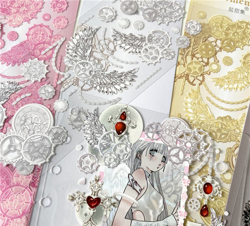 "Celestial Angel's Essence" Original Gear and Chain Versatile Base Sticker for Glamorous Wing Decoration of Goo Cards, Planner, and Photos