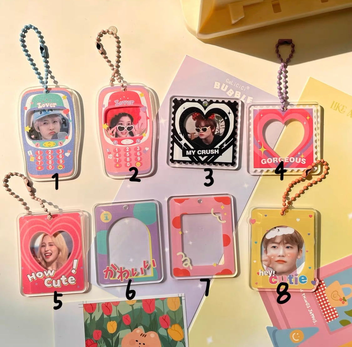 Korean INS Vintage Mobile Phone Frame Keychain Acrylic Goo Card Disc DIY Collage Love Bean Photo Pendant