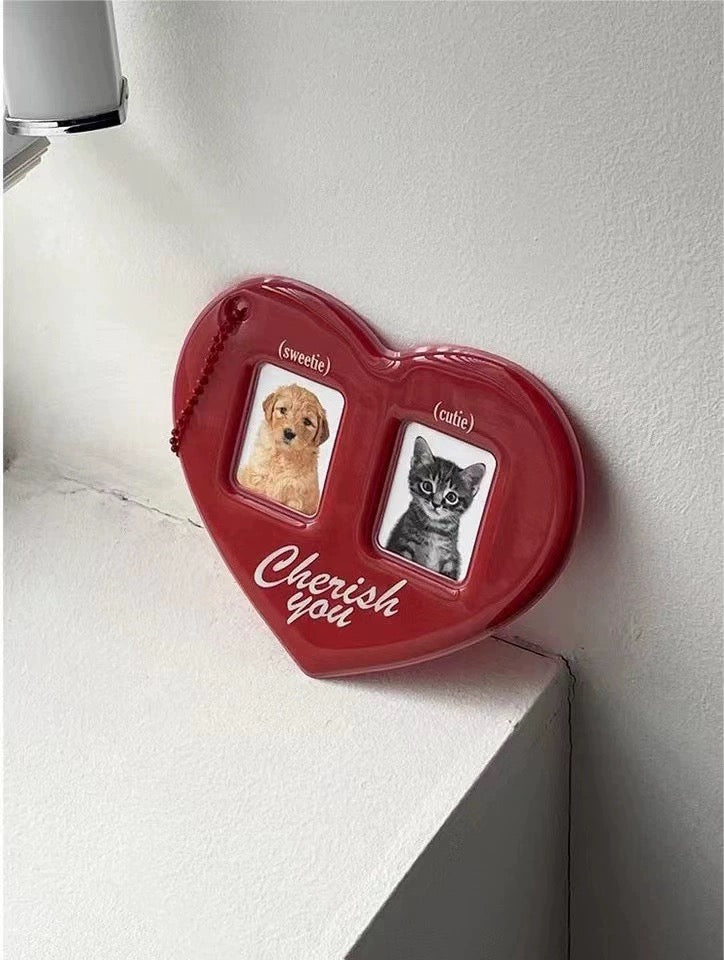 Ins Red Heart ID Card Holder: Love-themed Gukka Sticker with Celebrity Headshot, Couple Card Sleeve, Pendant Keychain, Hanging Chain Decoration