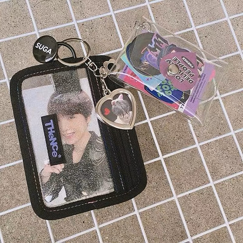 Korean Ins Girl Thence Transparent Card Holder: Miniature and Cute Sparkling Zipper Short Wallet