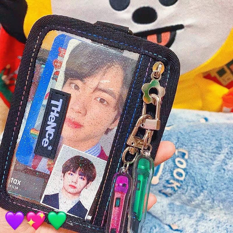 Korean Ins Girl Thence Transparent Card Holder: Miniature and Cute Sparkling Zipper Short Wallet