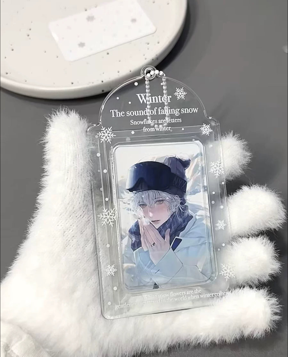 Winter transparent snowflake 3-inch card holder star chasing card storage meal card campus card Polaroid storage bag pendant