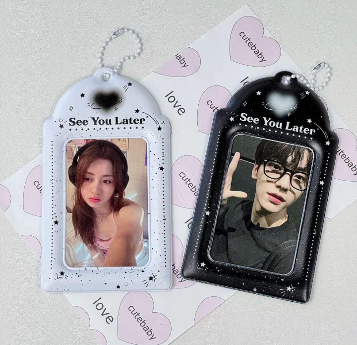 Original 3-inch PVC black and white love card holder ins trendy campus bus card storage display pendant star chasing card