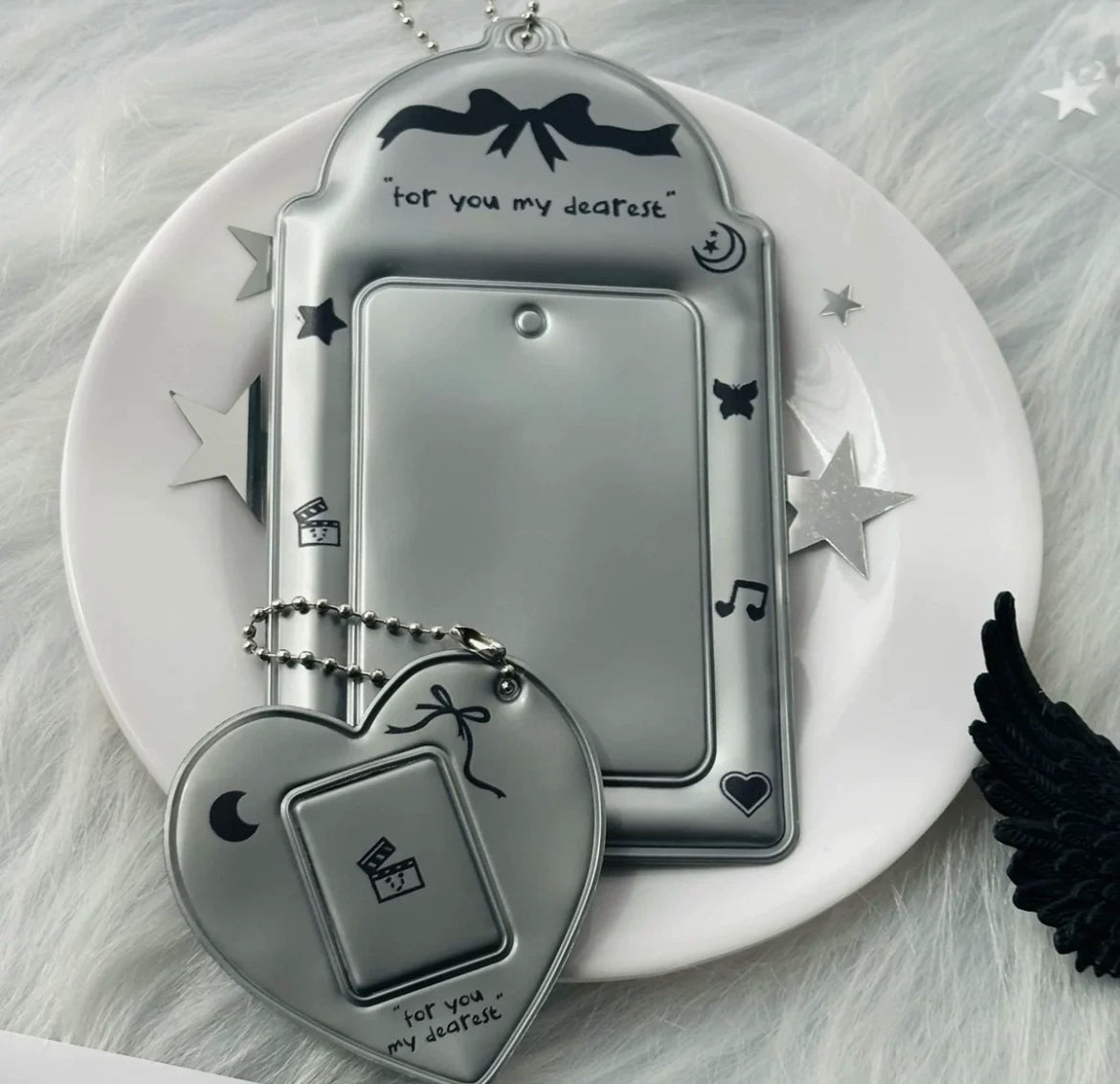 Silver high-end card holder ins style 3-inch star-chasing idol small card protective cover 1-inch photo love pendant without attributes