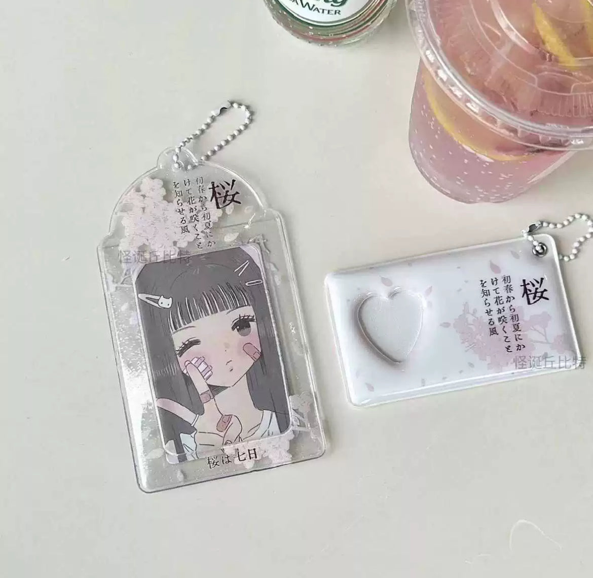 pvc cherry blossom card holder ins style star chasing idol 3 inch small card campus meal card storage card bag creative display pendant