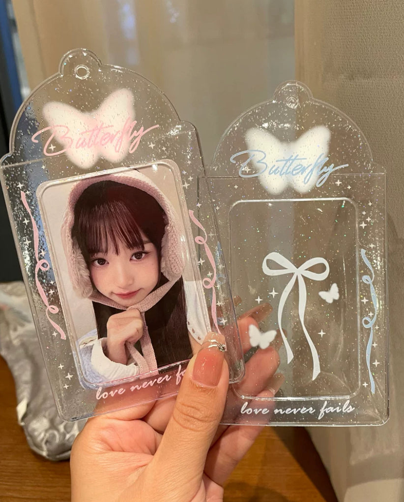 Bowknot transparent glitter card holder blue pink purple series small card storage Jtime Jishiyou