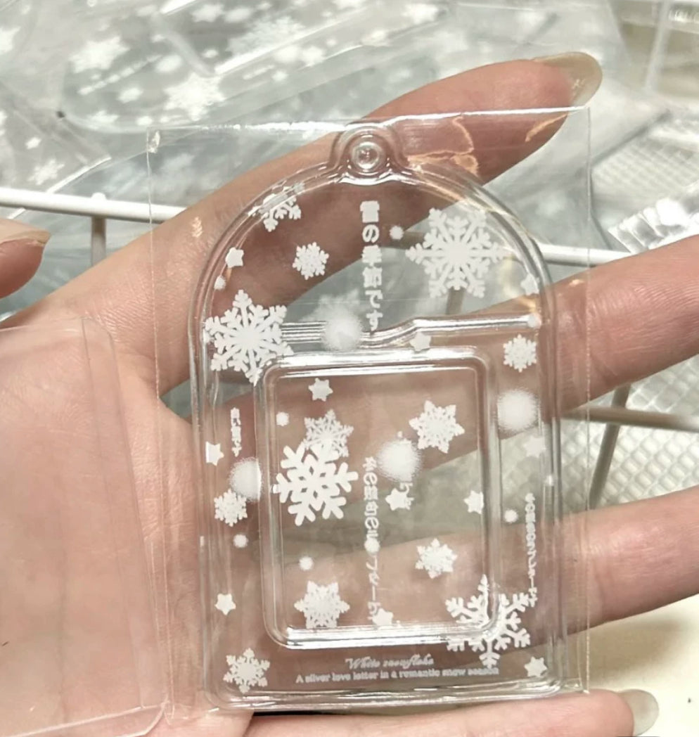 ins shiny transparent snowflake snowman 3-inch card holder cute simple small card campus card meal card bus card storage set