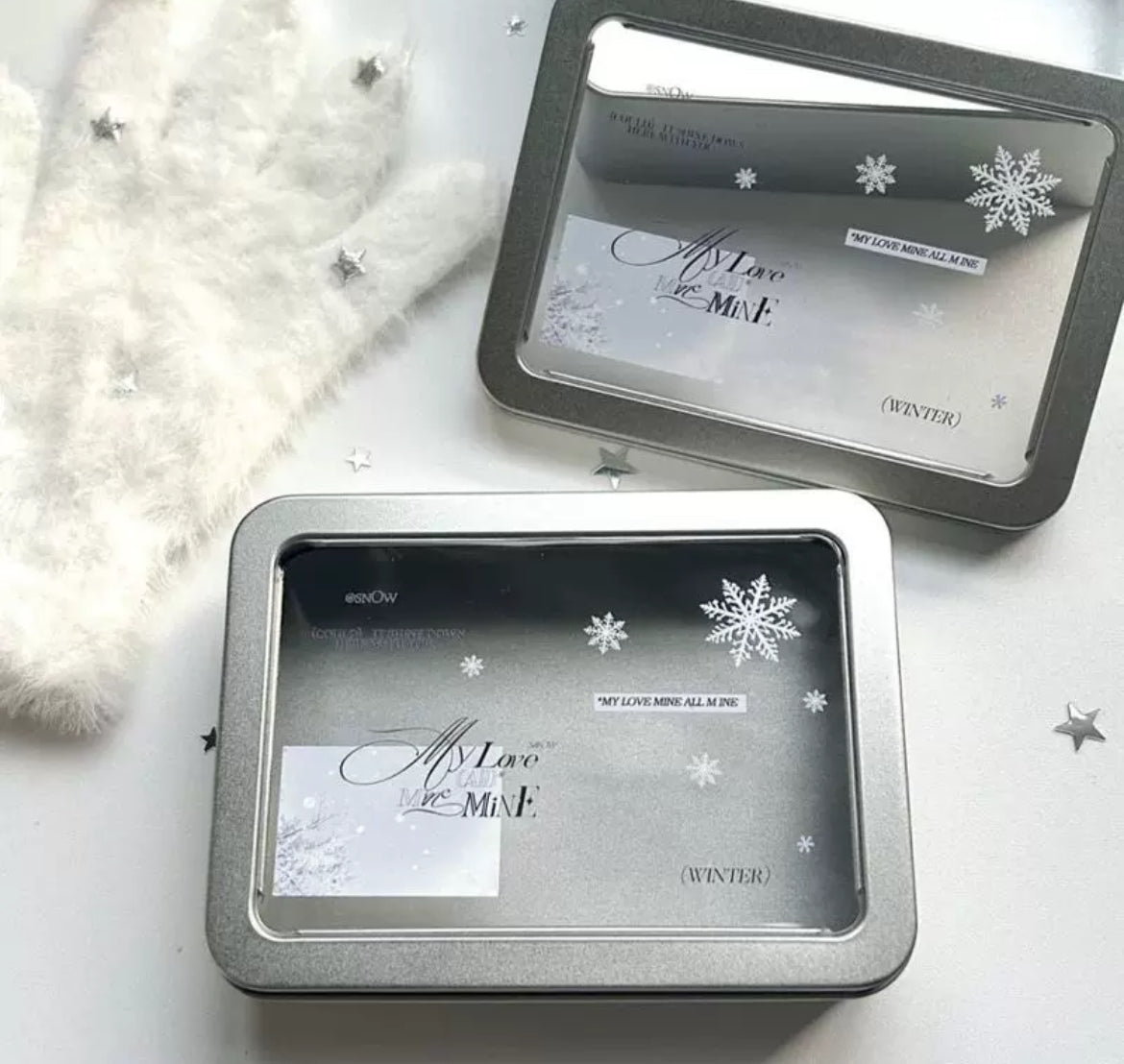 ins snowflake element window silver iron box photo card storage dustproof storage box frosted high value display