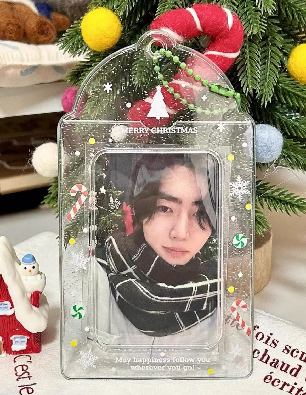ins style Christmas snowflake transparent pvc card holder high value star chasing idol 3 inch small card storage protective cover pendant