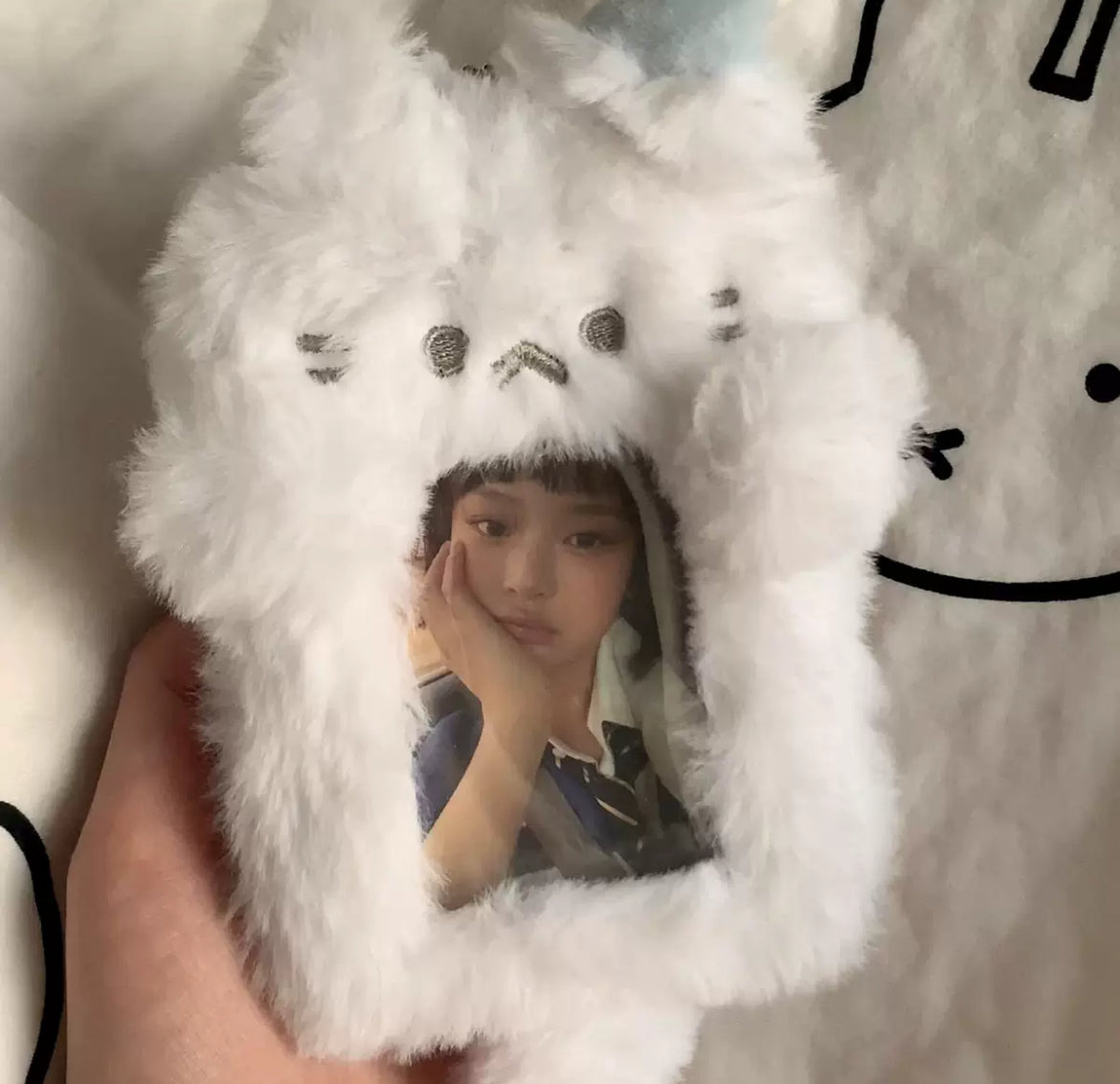 Cute white plush puppy card holder 3-inch Polaroid star-chasing card photo storage protective cover bag pendant