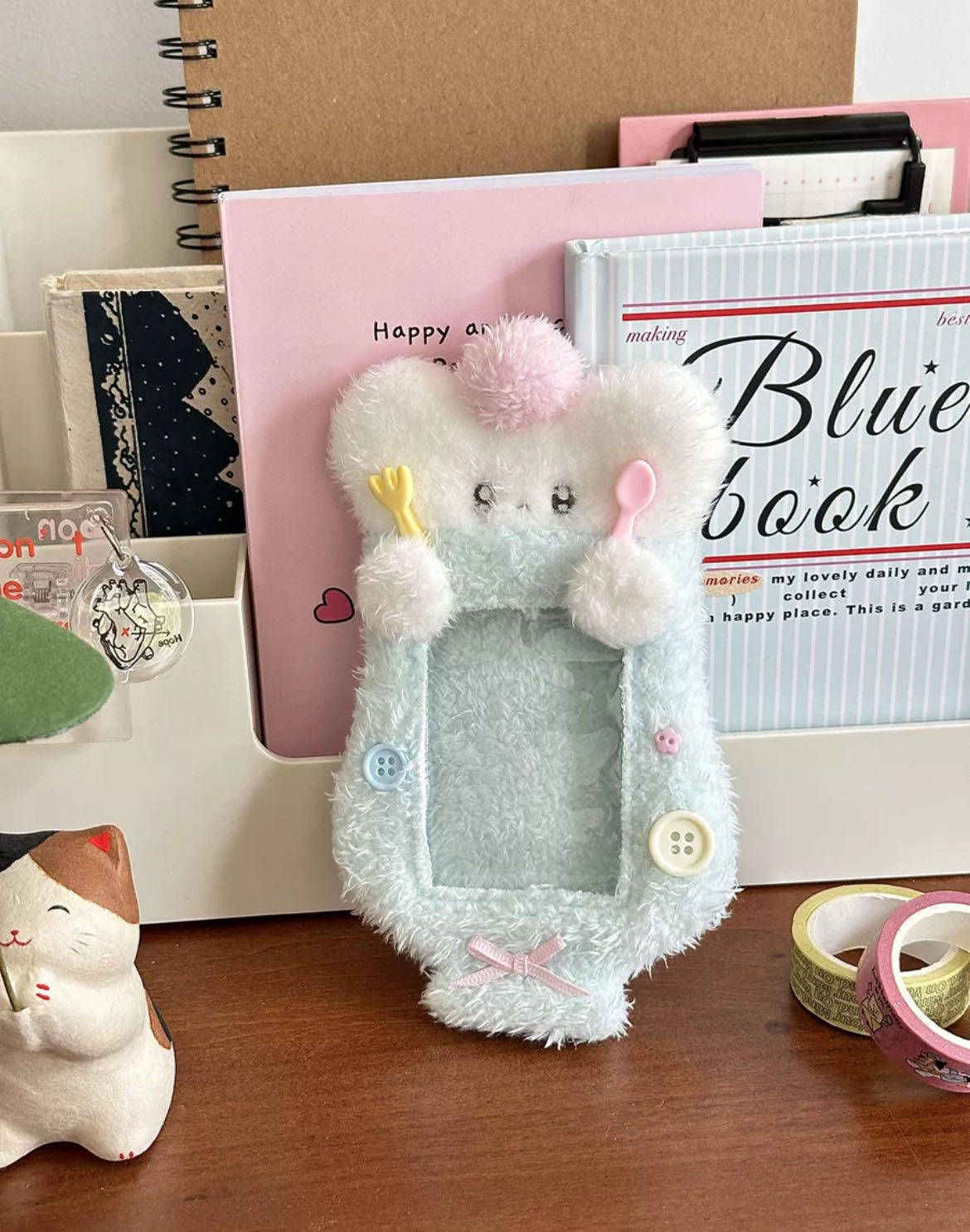 Cute smoothie puppy plush card holder 3 inches one square grid girly heart chasing star Polaroid small card storage bag pendant