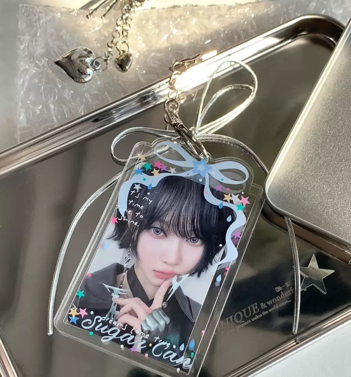 Korean style bow star cute acrylic protective cover campus meal card niche transparent card holder