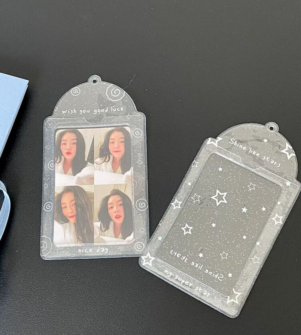 ins original cute fish cake star transparent glitter pvc card holder soft glue Polaroid star chasing small card storage pendant