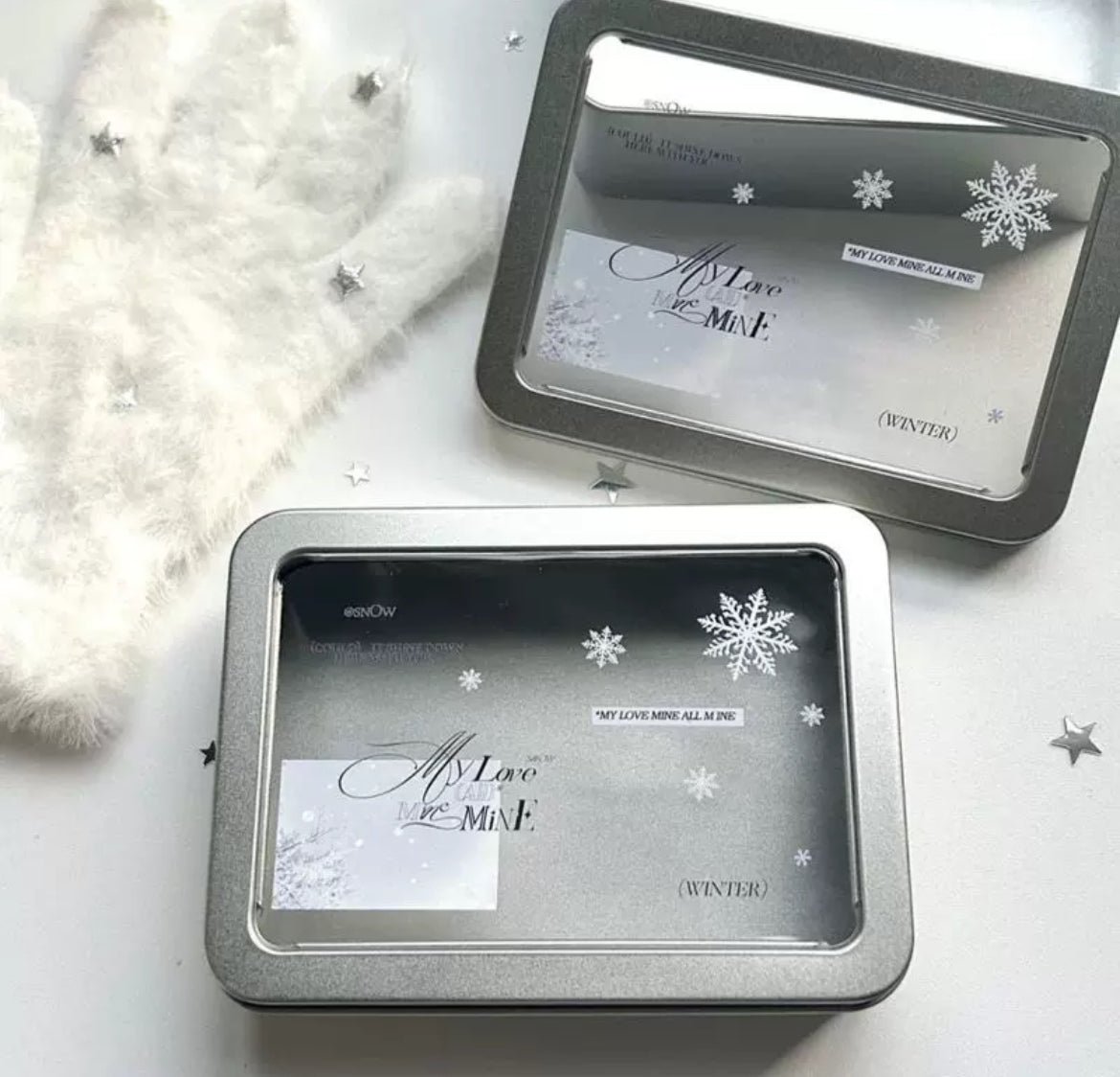 ins snowflake element window silver iron box photo card storage dustproof storage box frosted high value display