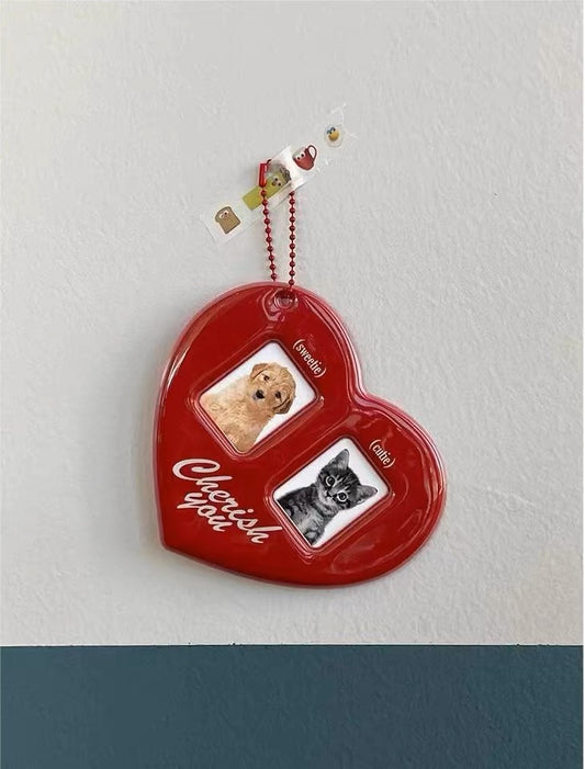 Ins Red Heart ID Card Holder: Love-themed Gukka Sticker with Celebrity Headshot, Couple Card Sleeve, Pendant Keychain, Hanging Chain Decoration